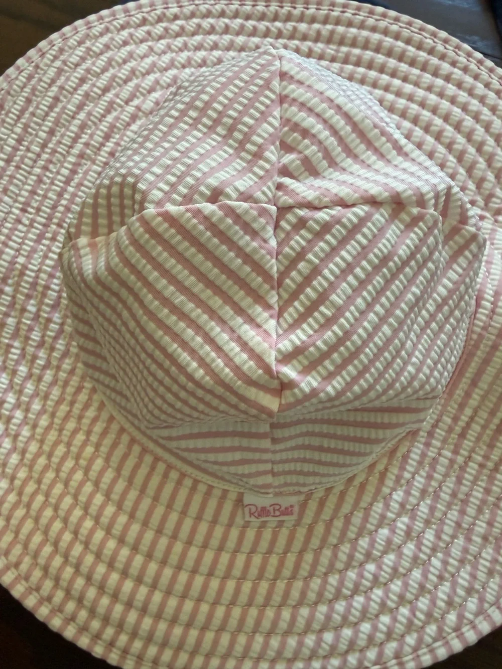 Kids Wide-Brim Sun Hat - Peach, Navy, Pink Stripe